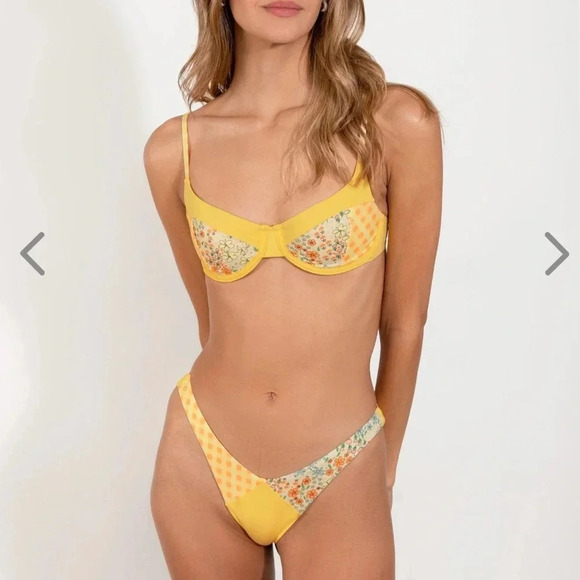 NWT OneOne Swimwear SET Bikini Sunflower Yellow Renata Angelina New Pattern - Picture 2 of 5